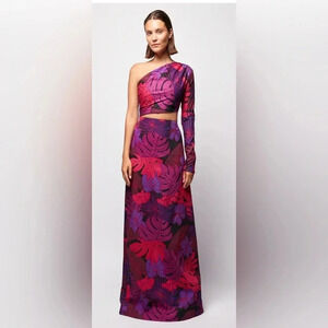 NWT S/W/F CUT OUT ONE SLEEVE MAXI Plantasia Purple Pink Black XS